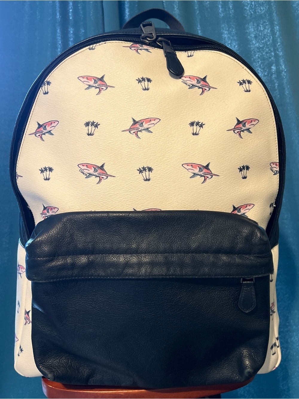 Rare COACH Shark Palm Tree Shark Sharky Print Pattern Backpack